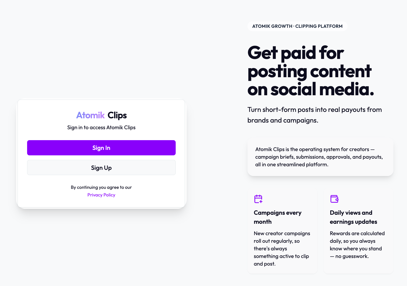 Atomik Growth Dashboard